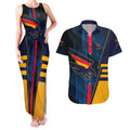 Personalized Adelaide Crows Couples Matching Tank Maxi Dress and Hawaiian Shirt Modern Geometric Sports Graphic Style