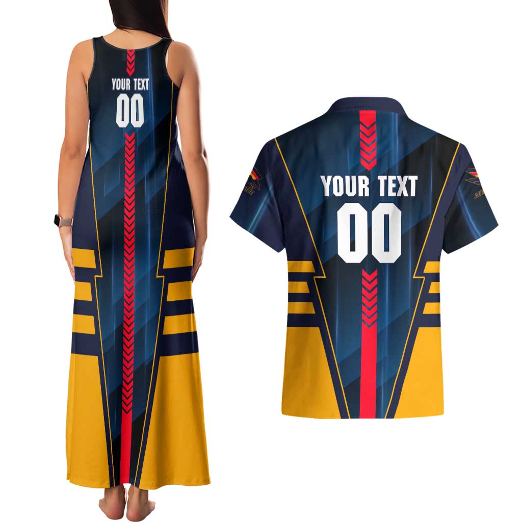 Personalized Adelaide Crows Couples Matching Tank Maxi Dress and Hawaiian Shirt Modern Geometric Sports Graphic Style