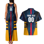 Personalized Adelaide Crows Couples Matching Tank Maxi Dress and Hawaiian Shirt Modern Geometric Sports Graphic Style