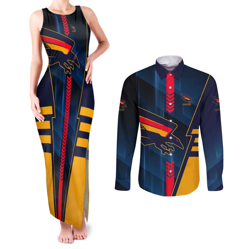 Personalized Adelaide Crows Couples Matching Tank Maxi Dress and Long Sleeve Button Shirt Modern Geometric Sports Graphic Style