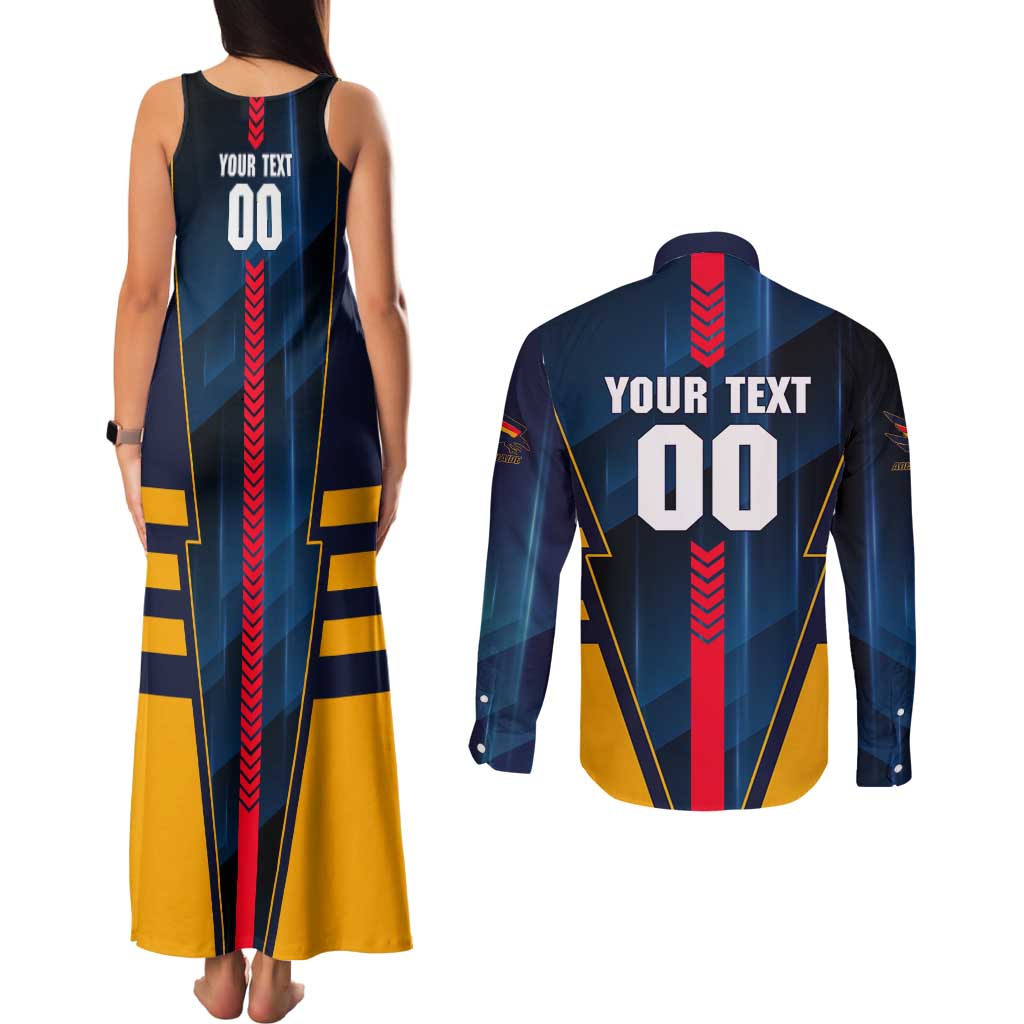 Personalized Adelaide Crows Couples Matching Tank Maxi Dress and Long Sleeve Button Shirt Modern Geometric Sports Graphic Style