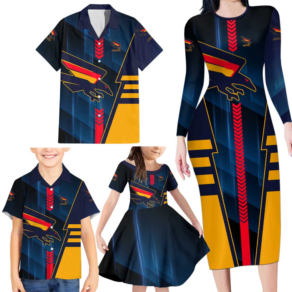 Personalized Adelaide Crows Family Matching Long Sleeve Bodycon Dress and Hawaiian Shirt Modern Geometric Sports Graphic Style