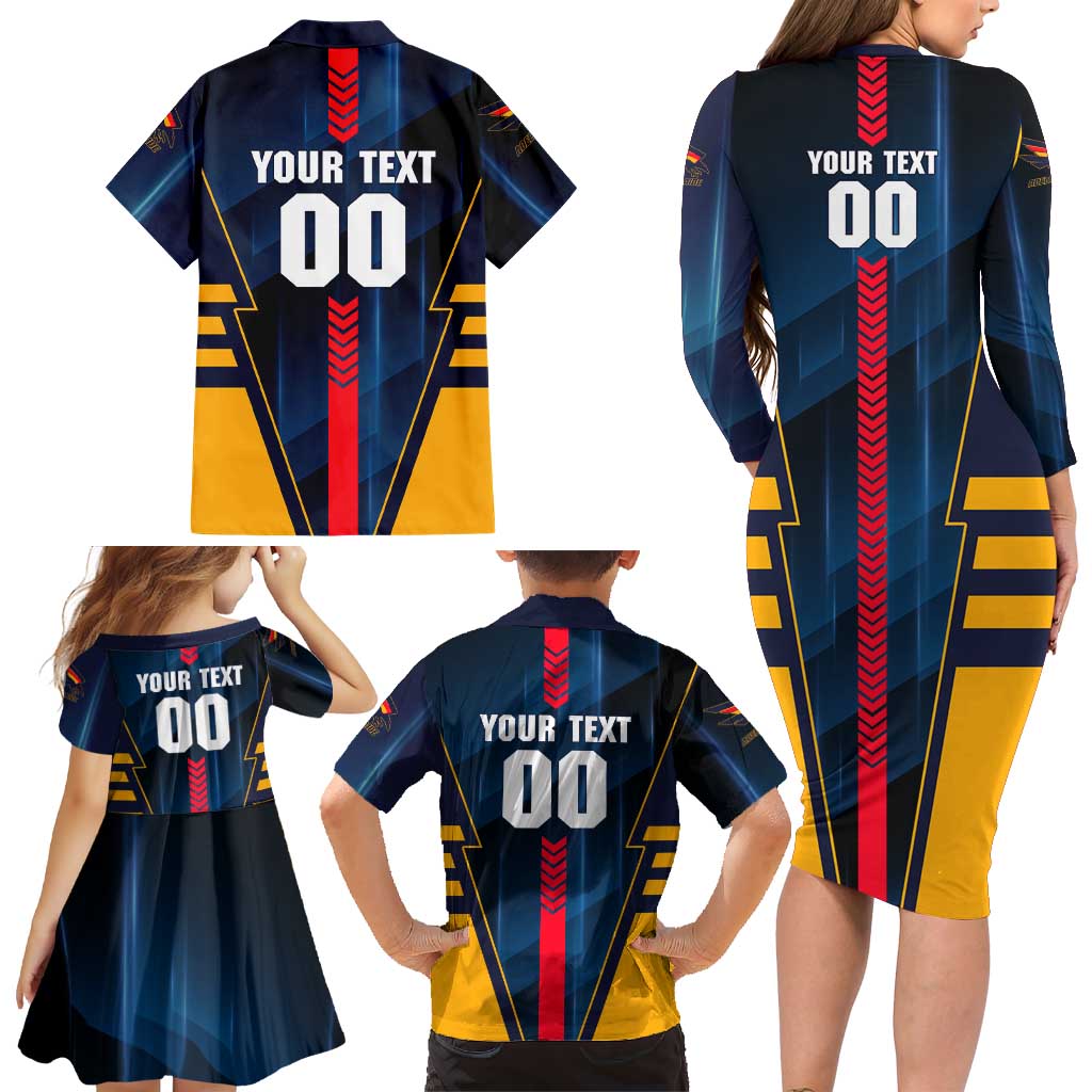 Personalized Adelaide Crows Family Matching Long Sleeve Bodycon Dress and Hawaiian Shirt Modern Geometric Sports Graphic Style