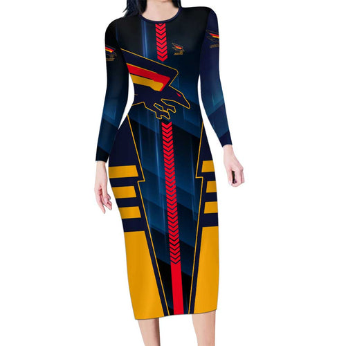 Personalized Adelaide Crows Family Matching Long Sleeve Bodycon Dress and Hawaiian Shirt Modern Geometric Sports Graphic Style