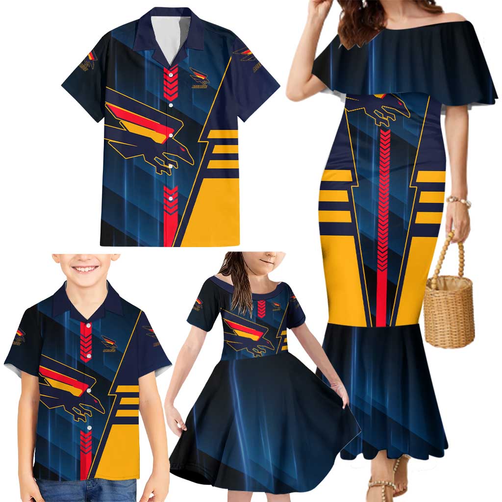 Personalized Adelaide Crows Family Matching Mermaid Dress and Hawaiian Shirt Modern Geometric Sports Graphic Style