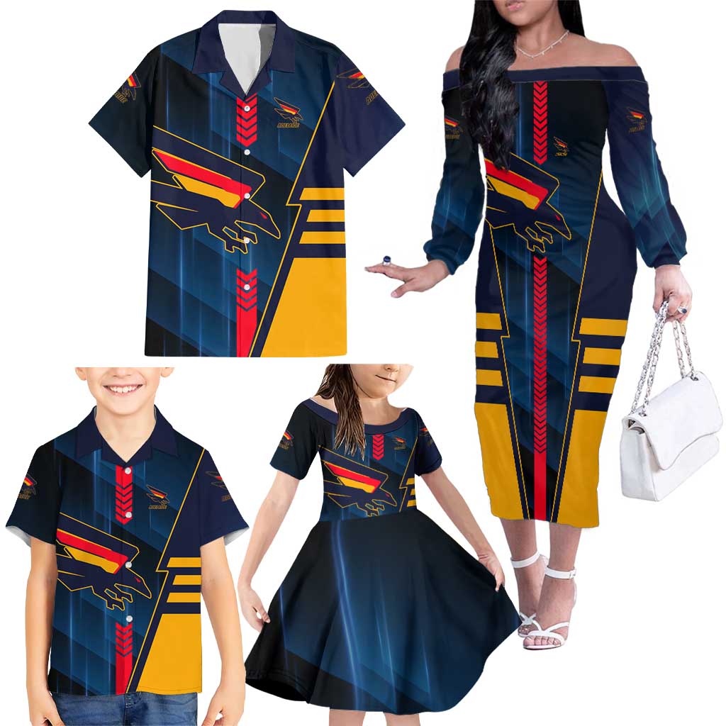 Personalized Adelaide Crows Family Matching Off The Shoulder Long Sleeve Dress and Hawaiian Shirt Modern Geometric Sports Graphic Style