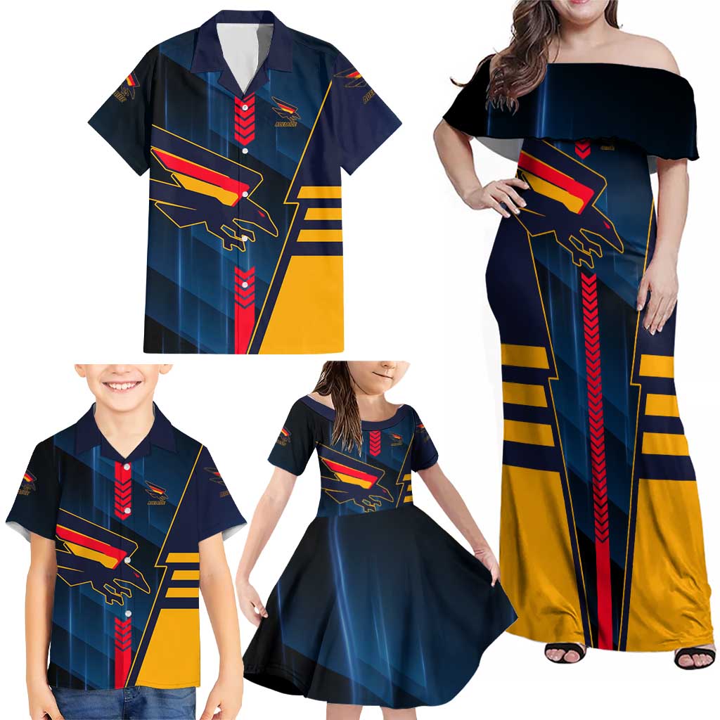 Personalized Adelaide Crows Family Matching Off Shoulder Maxi Dress and Hawaiian Shirt Modern Geometric Sports Graphic Style