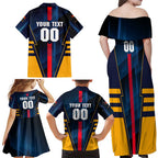 Personalized Adelaide Crows Family Matching Off Shoulder Maxi Dress and Hawaiian Shirt Modern Geometric Sports Graphic Style