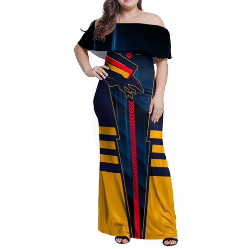 Personalized Adelaide Crows Family Matching Off Shoulder Maxi Dress and Hawaiian Shirt Modern Geometric Sports Graphic Style