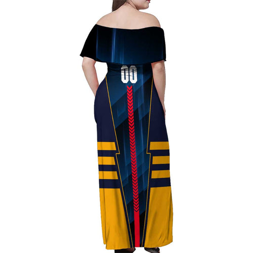 Personalized Adelaide Crows Family Matching Off Shoulder Maxi Dress and Hawaiian Shirt Modern Geometric Sports Graphic Style