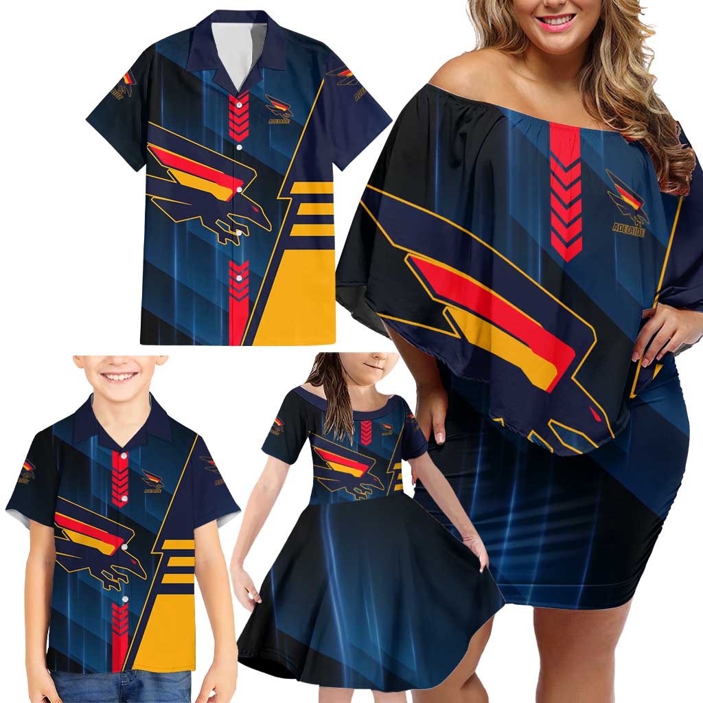 Personalized Adelaide Crows Family Matching Off Shoulder Short Dress and Hawaiian Shirt Modern Geometric Sports Graphic Style