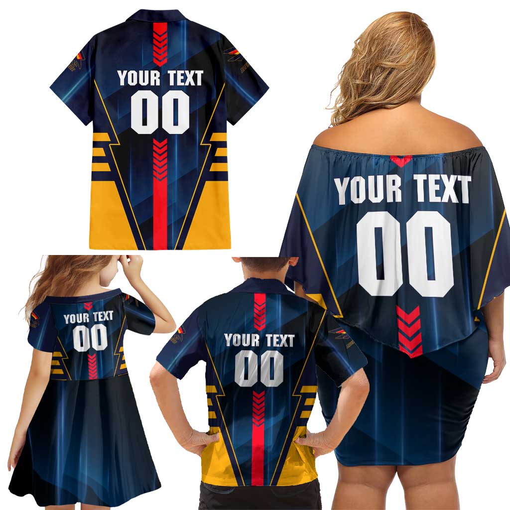 Personalized Adelaide Crows Family Matching Off Shoulder Short Dress and Hawaiian Shirt Modern Geometric Sports Graphic Style