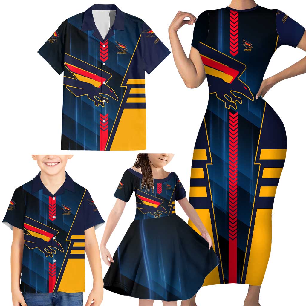 Personalized Adelaide Crows Family Matching Short Sleeve Bodycon Dress and Hawaiian Shirt Modern Geometric Sports Graphic Style