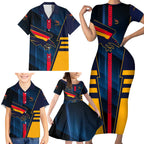 Personalized Adelaide Crows Family Matching Short Sleeve Bodycon Dress and Hawaiian Shirt Modern Geometric Sports Graphic Style