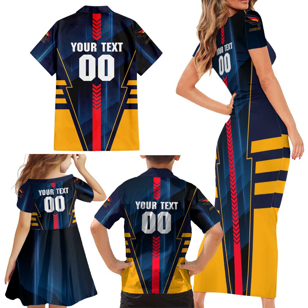 Personalized Adelaide Crows Family Matching Short Sleeve Bodycon Dress and Hawaiian Shirt Modern Geometric Sports Graphic Style