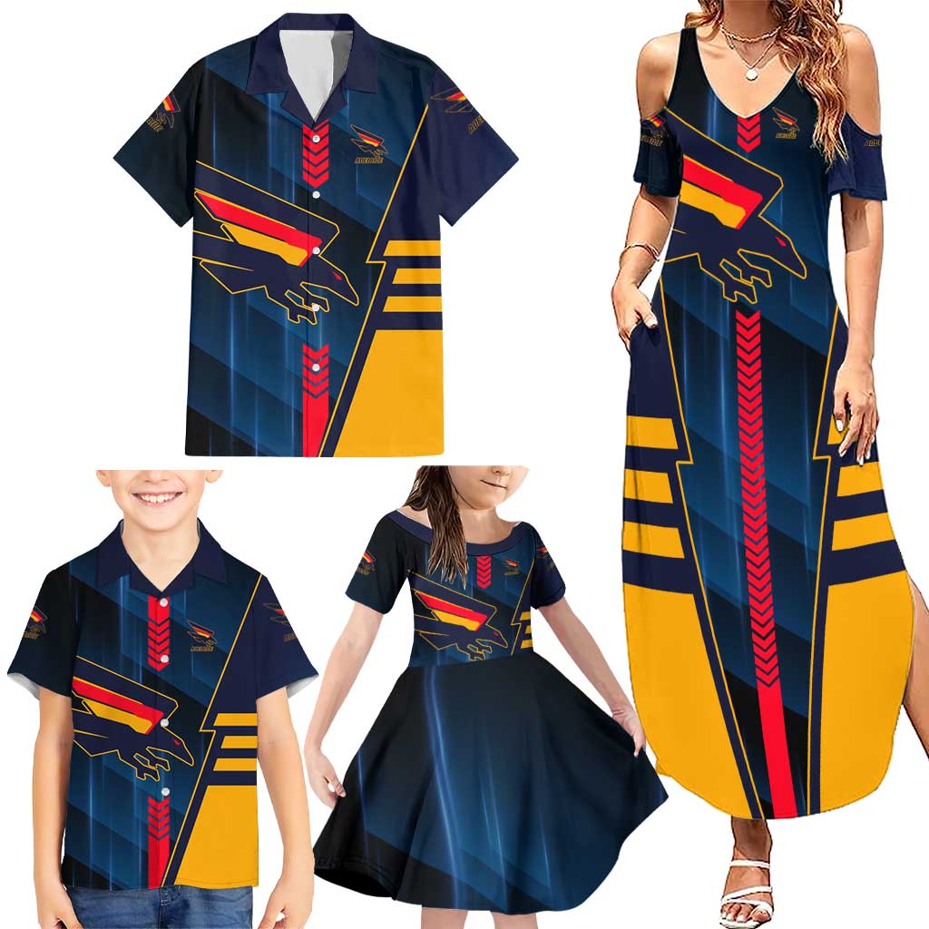 Personalized Adelaide Crows Family Matching Summer Maxi Dress and Hawaiian Shirt Modern Geometric Sports Graphic Style