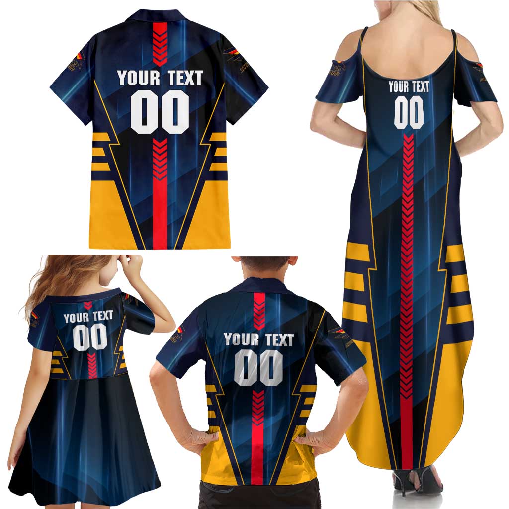 Personalized Adelaide Crows Family Matching Summer Maxi Dress and Hawaiian Shirt Modern Geometric Sports Graphic Style
