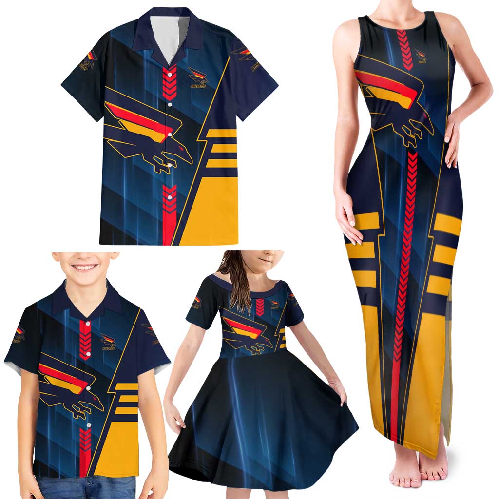 Personalized Adelaide Crows Family Matching Tank Maxi Dress and Hawaiian Shirt Modern Geometric Sports Graphic Style