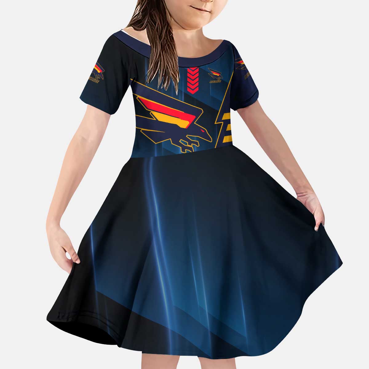 Personalized Adelaide Crows Kid Short Sleeve Dress Modern Geometric Sports Graphic Style