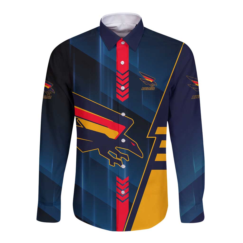 Personalized Adelaide Crows Long Sleeve Button Shirt Modern Geometric Sports Graphic Style