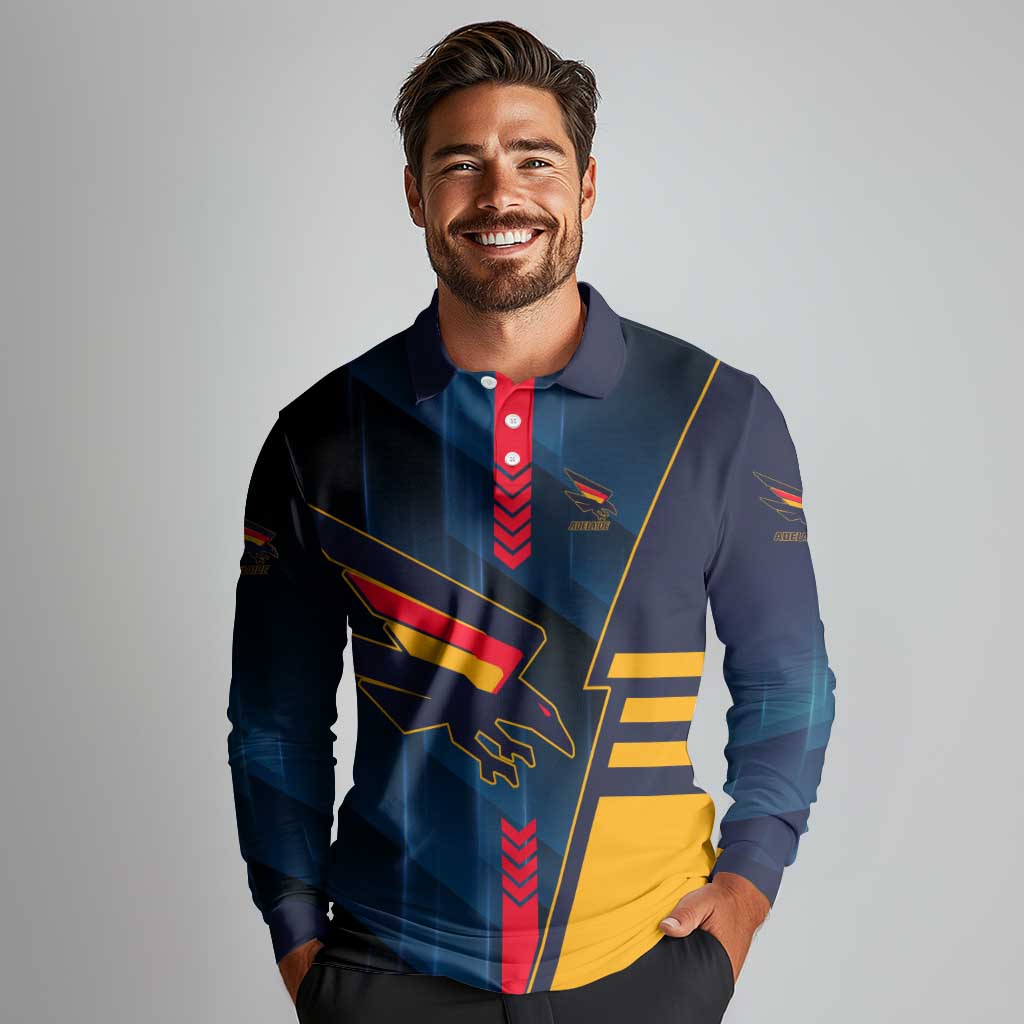Personalized Adelaide Crows Long Sleeve Polo Shirt Modern Geometric Sports Graphic Style