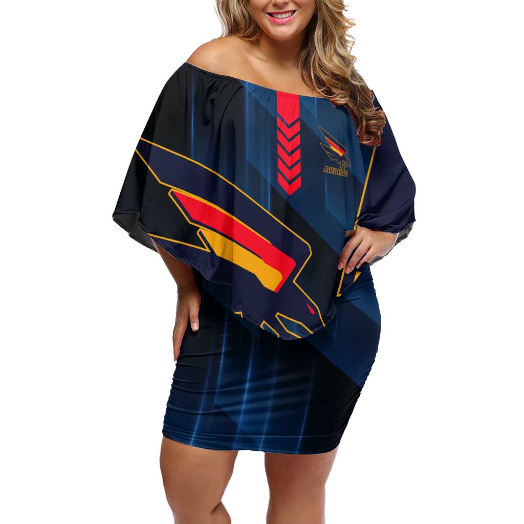 Personalized Adelaide Crows Off Shoulder Short Dress Modern Geometric Sports Graphic Style