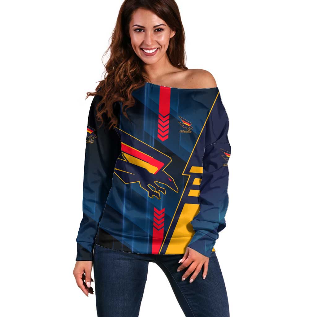 Personalized Adelaide Crows Off Shoulder Sweater Modern Geometric Sports Graphic Style