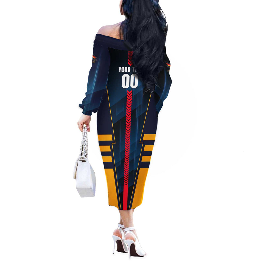 Personalized Adelaide Crows Off The Shoulder Long Sleeve Dress Modern Geometric Sports Graphic Style