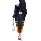 Personalized Adelaide Crows Off The Shoulder Long Sleeve Dress Modern Geometric Sports Graphic Style