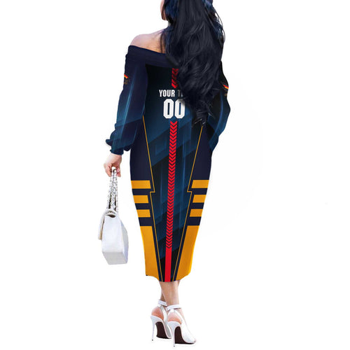 Personalized Adelaide Crows Off The Shoulder Long Sleeve Dress Modern Geometric Sports Graphic Style