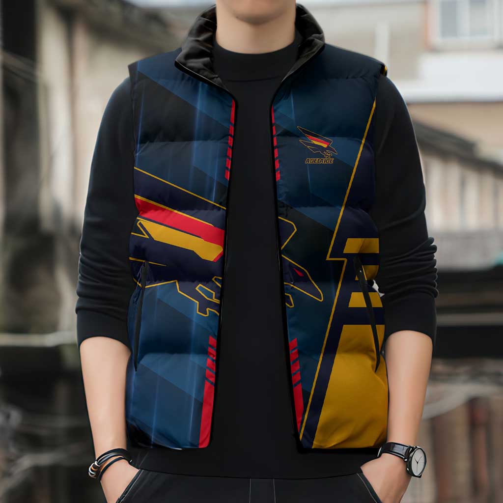 Personalized Adelaide Crows Sleeveless Puffer Jacket Modern Geometric Sports Graphic Style