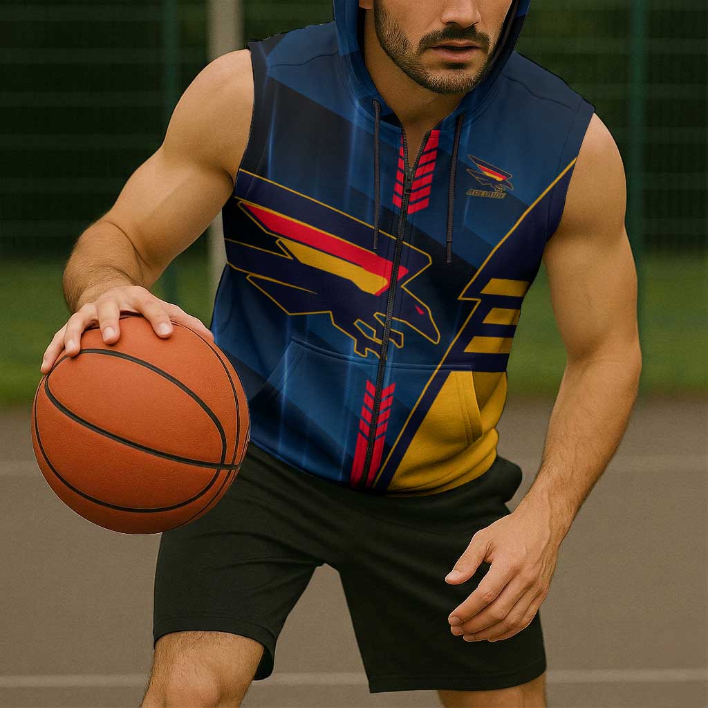 Personalized Adelaide Crows Sleeveless Zip Hoodie Modern Geometric Sports Graphic Style