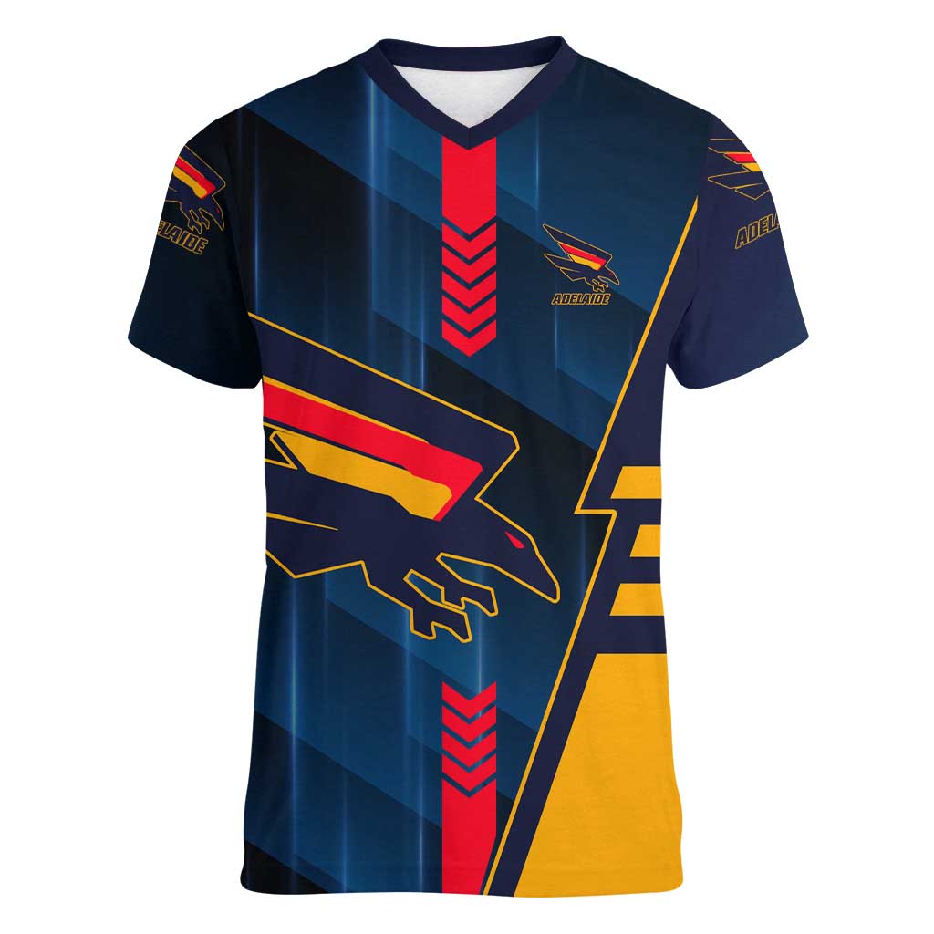 Personalized Adelaide Crows Women V-Neck T-Shirt Modern Geometric Sports Graphic Style