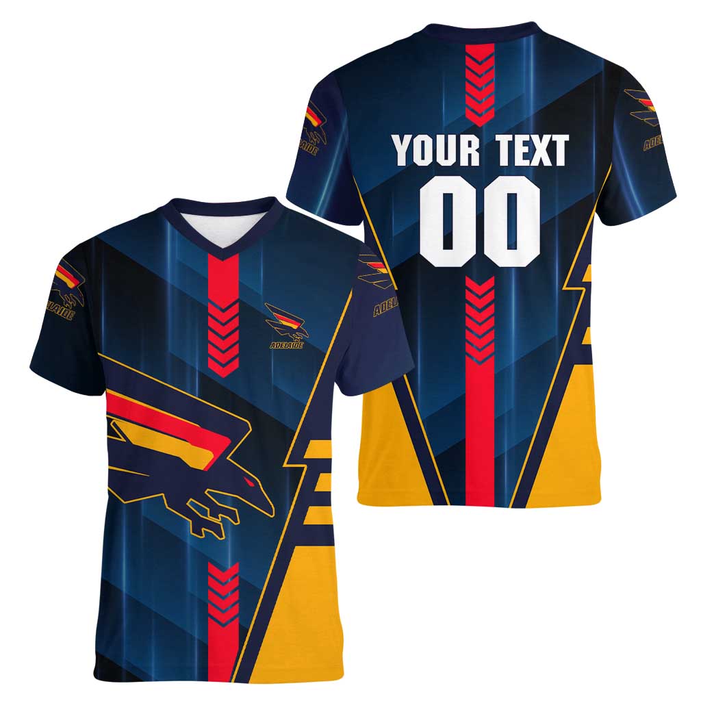 Personalized Adelaide Crows Women V-Neck T-Shirt Modern Geometric Sports Graphic Style