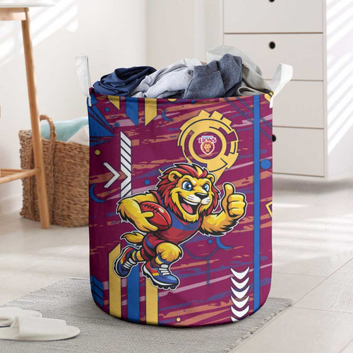 Brisbane Lions Laundry Basket Mascot Cartoon Football Illustration Style