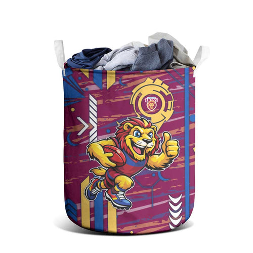 Brisbane Lions Laundry Basket Mascot Cartoon Football Illustration Style