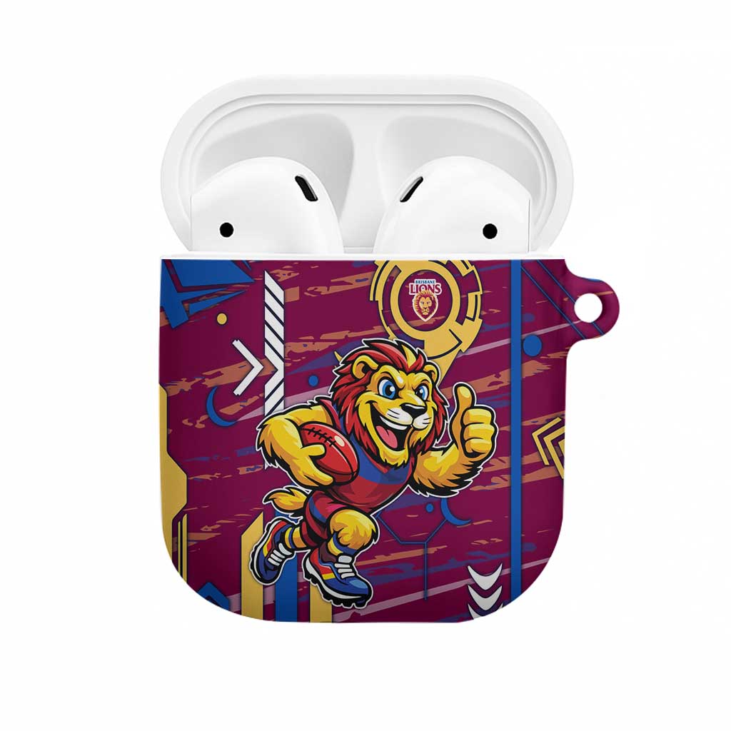 Brisbane Lions AirPods Case Mascot Cartoon Football Illustration Style