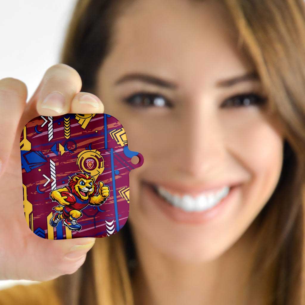 Brisbane Lions AirPods Case Mascot Cartoon Football Illustration Style