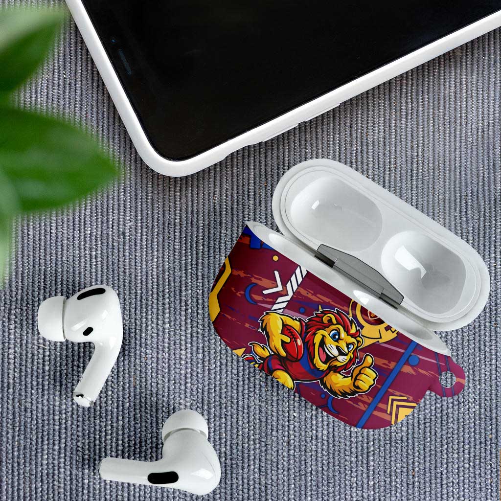 Brisbane Lions AirPods Case Mascot Cartoon Football Illustration Style