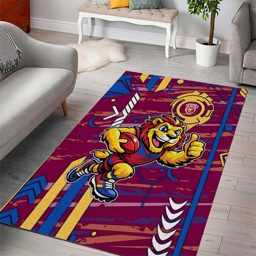 Brisbane Lions Area Rug Mascot Cartoon Football Illustration Style