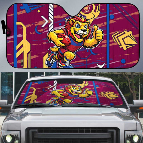 Brisbane Lions Auto Sun Shade Mascot Cartoon Football Illustration Style