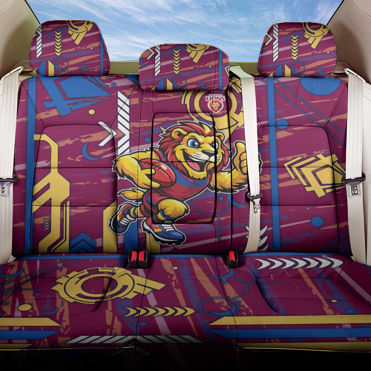 Brisbane Lions Back Car Seat Cover Mascot Cartoon Football Illustration Style