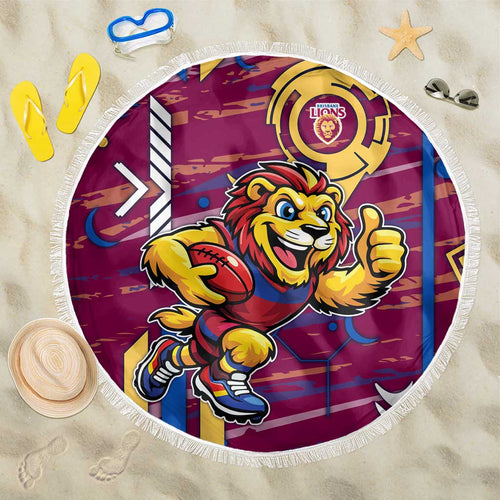 Brisbane Lions Beach Blanket Mascot Cartoon Football Illustration Style