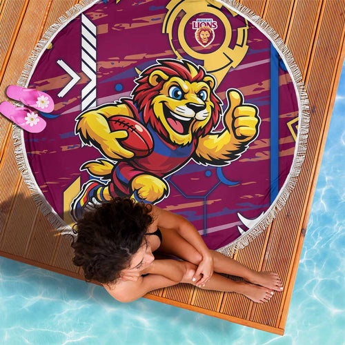 Brisbane Lions Beach Blanket Mascot Cartoon Football Illustration Style