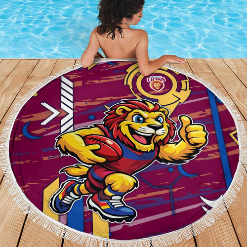 Brisbane Lions Beach Blanket Mascot Cartoon Football Illustration Style