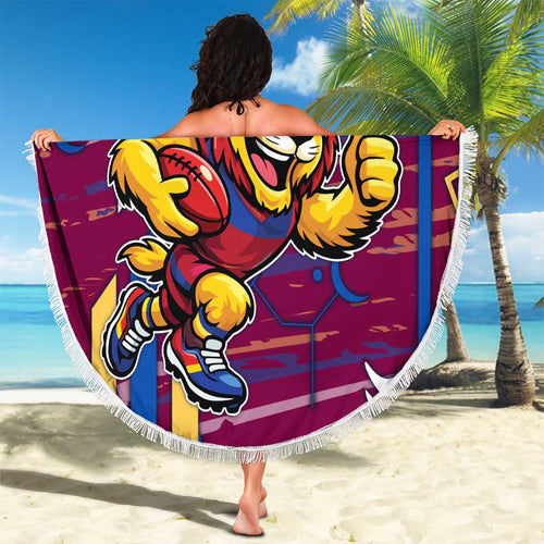 Brisbane Lions Beach Blanket Mascot Cartoon Football Illustration Style