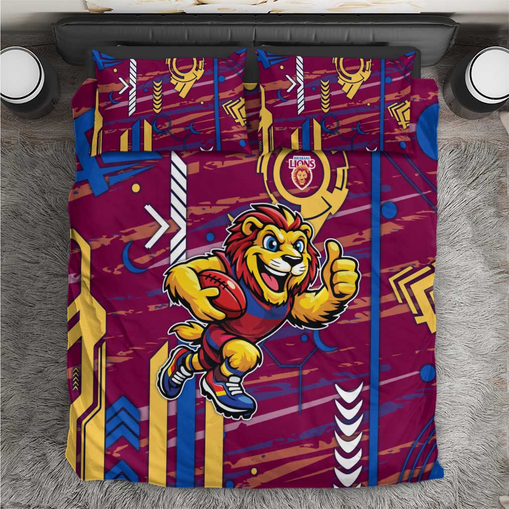 Brisbane Lions Bedding Set Mascot Cartoon Football Illustration Style