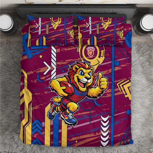 Brisbane Lions Bedding Set Mascot Cartoon Football Illustration Style