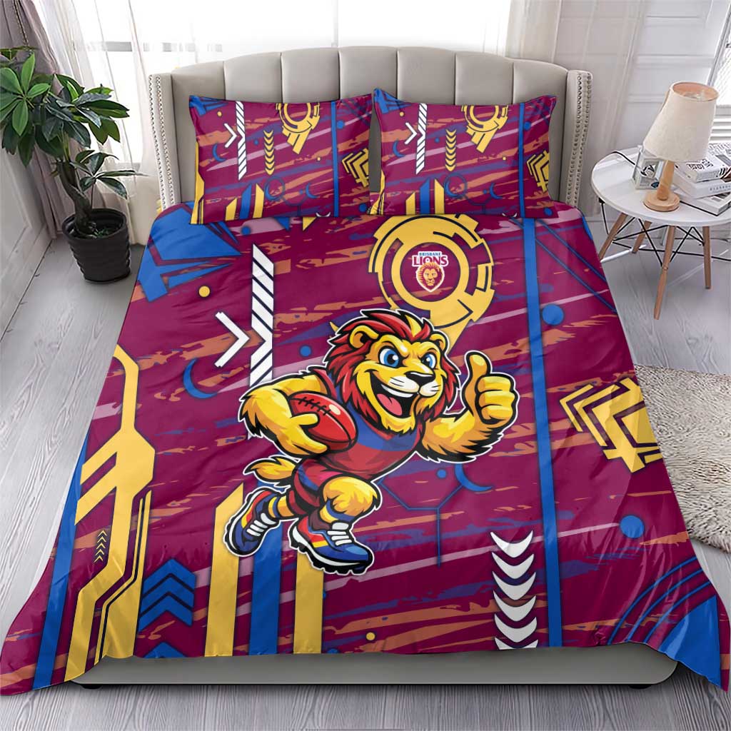 Brisbane Lions Bedding Set Mascot Cartoon Football Illustration Style