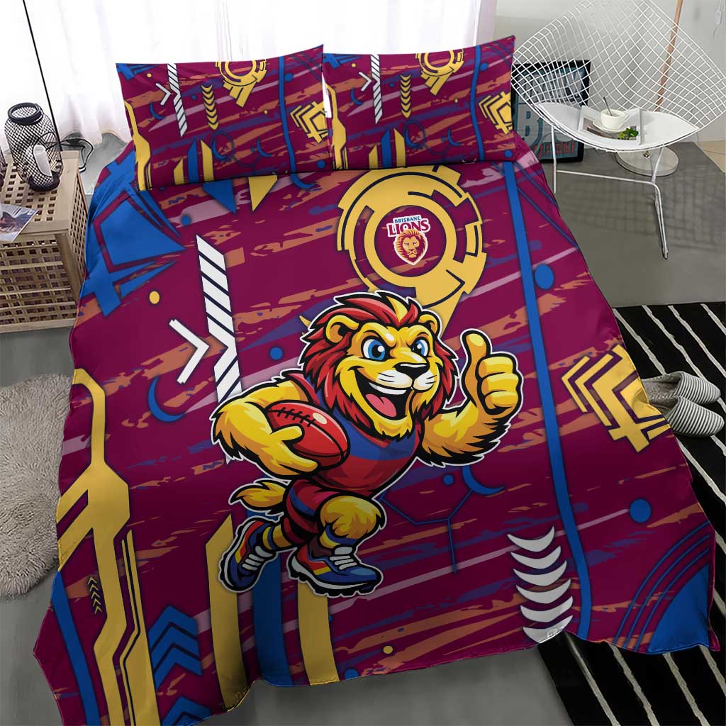 Brisbane Lions Bedding Set Mascot Cartoon Football Illustration Style